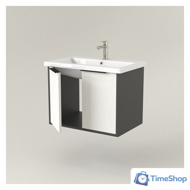  Дабер Тумба под умывальник 018 Cersanit Como 70 Т18.7С.0.20Ч (белый древесный/серый/ручка черная) - Изображение №3 — Интернет-магазин Time-Shop