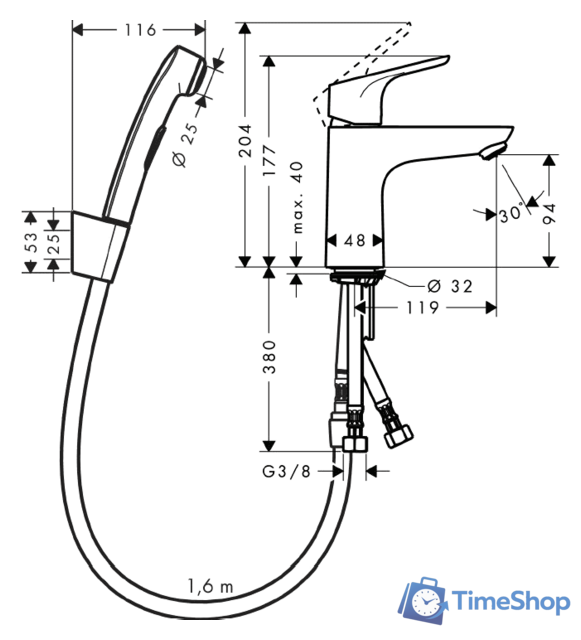 Смеситель с лейкой для биде Hansgrohe Focus 31927000 - Изображение №2 — Интернет-магазин Time-Shop