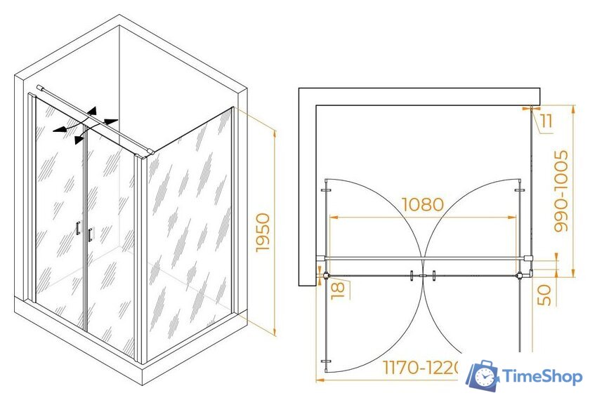 Душевой уголок RGW PA-144B (PA-104B+Z-050-2B+O-104B) 060814420-014 120x100 (черный/прозрачное стекло) - Изображение №2 — Интернет-магазин Time-Shop