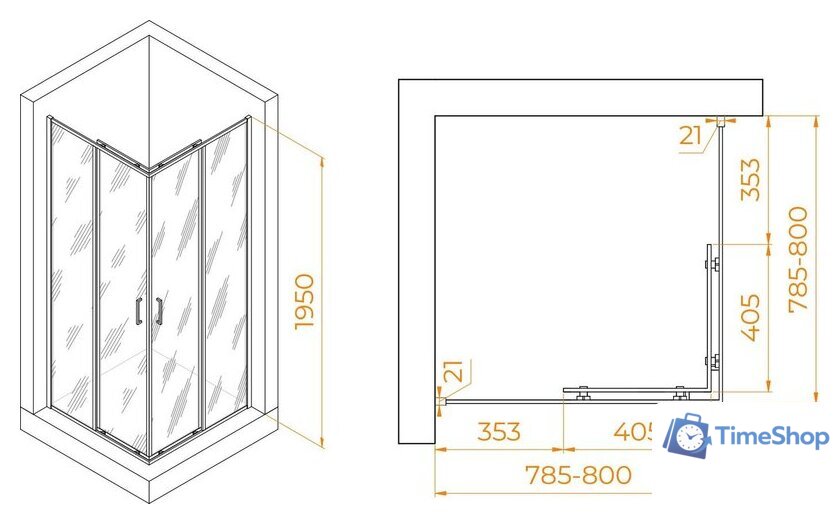 Душевой уголок RGW PA-030 3508103088-11 80x80 (хром/прозрачное стекло) - Изображение №2 — Интернет-магазин Time-Shop