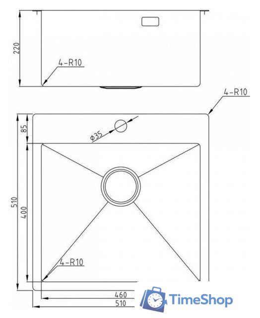 Кухонная мойка Milacio Denia 51 Steel MC.77489 (вороненая сталь) - Изображение №6 — Интернет-магазин Time-Shop