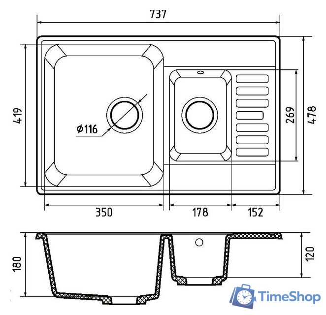 Кухонная мойка GranFest QUARZ 21К (черный) - Изображение №2 — Интернет-магазин Time-Shop