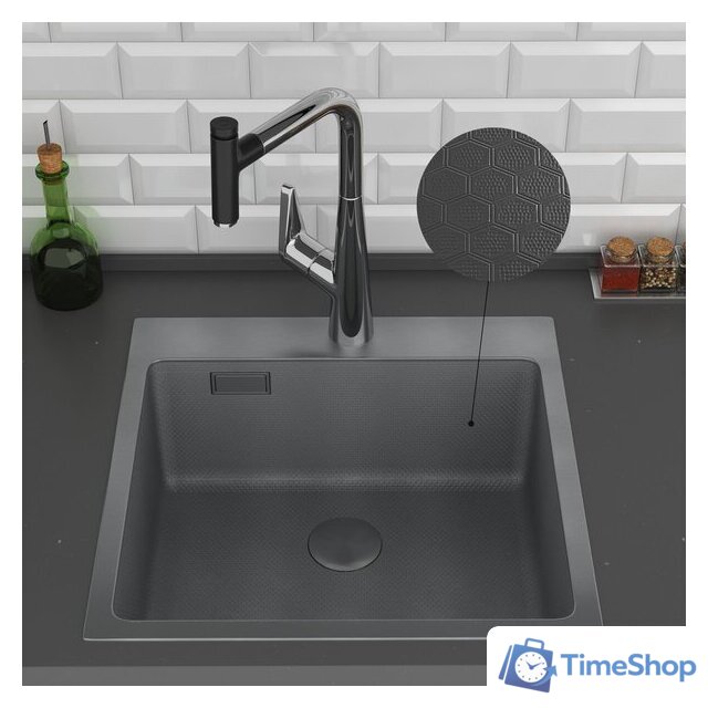Кухонная мойка Roxen Snake 560220-50-BS (50*48) PVD графит/текстурная поверхность (с коландером и дозатором) - Изображение №5 — Интернет-магазин Time-Shop