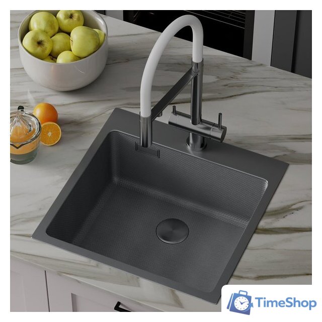 Кухонная мойка Roxen Snake 560220-50-BS (50*48) PVD графит/текстурная поверхность (с коландером и дозатором) - Изображение №4 — Интернет-магазин Time-Shop
