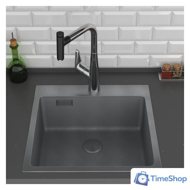 Кухонная мойка Roxen Snake 560220-50-BS (50*48) PVD графит/текстурная поверхность (с коландером и дозатором) - Изображение №6 — Интернет-магазин Time-Shop