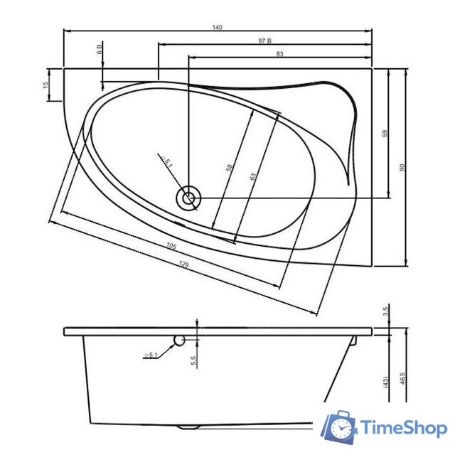 Фронтальный экран под ванну Riho Lyra 140x90x57 R 209269 P051N0500000000 - Изображение №2 — Интернет-магазин Time-Shop
