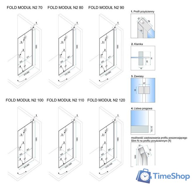 Душевая дверь Rea Fold Modul 70 N2 (хром/прозрачное стекло) - Изображение №7 — Интернет-магазин Time-Shop