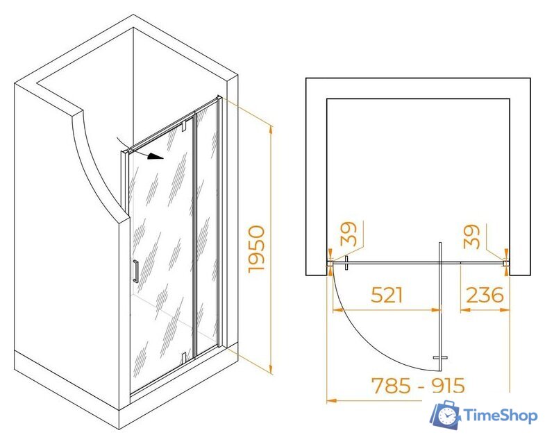 Душевая дверь RGW PA-008 350800889-11 80 (хром/прозрачное стекло) - Изображение №2 — Интернет-магазин Time-Shop