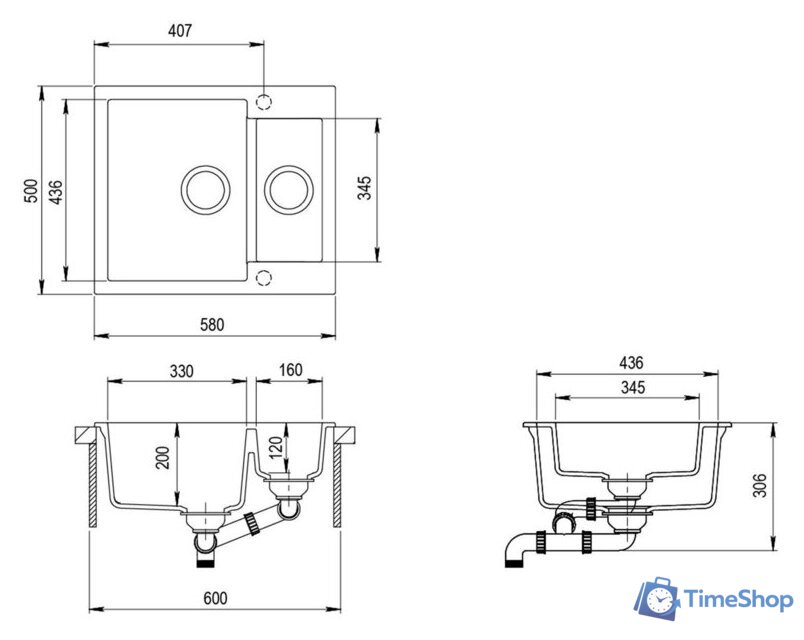Кухонная мойка Aquasanita Tesa SQT150AW (светло-серый 221) - Изображение №2 — Интернет-магазин Time-Shop