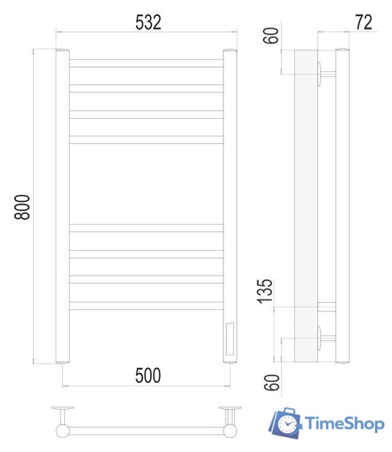 Полотенцесушитель TERMINUS Аврора П8 500x800 КС 9003 электро (белый) - Изображение №3 — Интернет-магазин Time-Shop