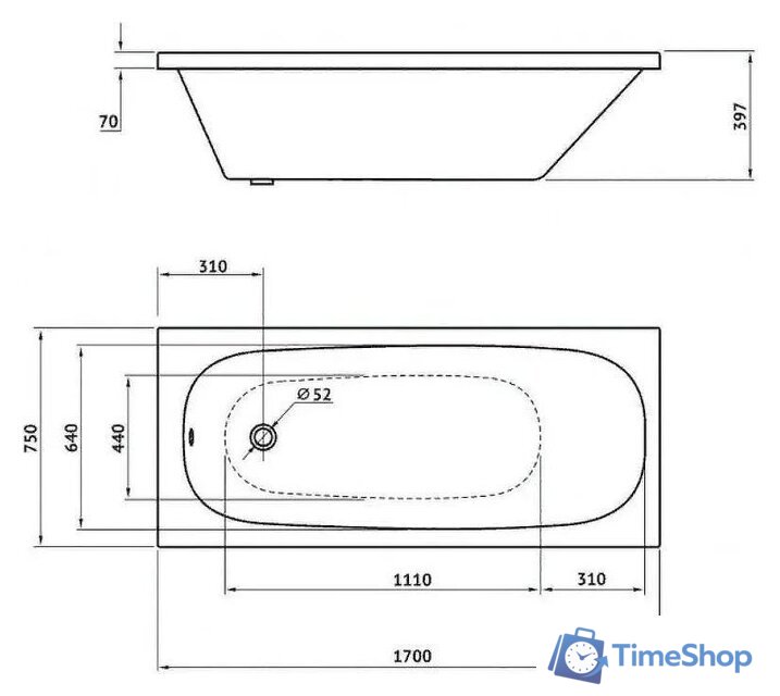 Ванна Berges Wasserhaus Nelu 170x75 050023 - Изображение №7 — Интернет-магазин Time-Shop