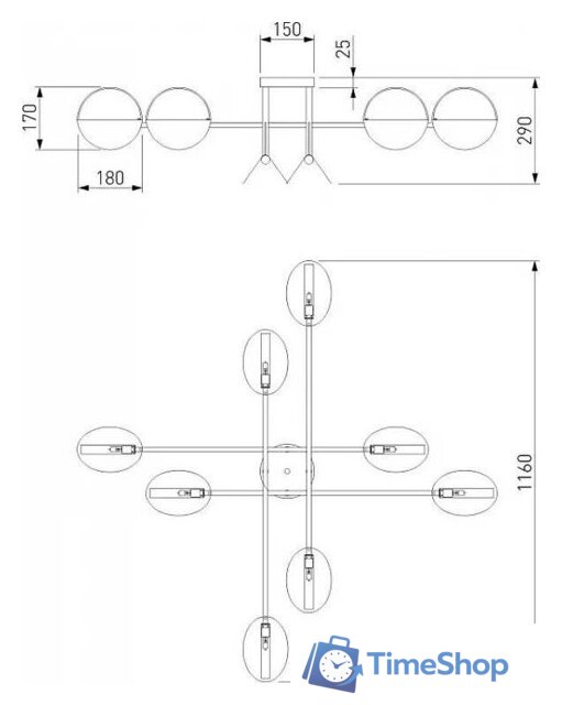 Люстра средней высоты Евросвет Grazia 70148/8 черный/золото - Изображение №3 — Интернет-магазин Time-Shop