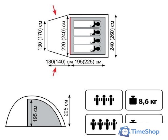 Кемпинговая палатка TRAMP Bell 4 v2 - Изображение №2 — Интернет-магазин Time-Shop