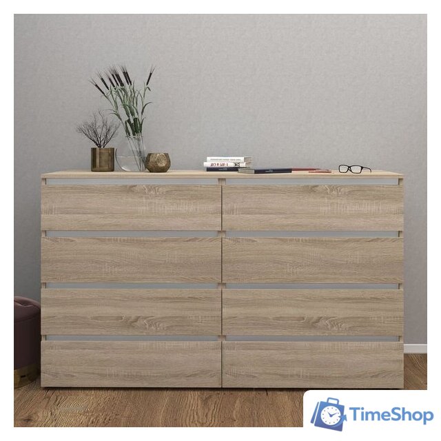 Комод Кортекс-мебель Бари 160 8ш (дуб сонома/дуб сонома/белый) - Изображение №3 — Интернет-магазин Time-Shop