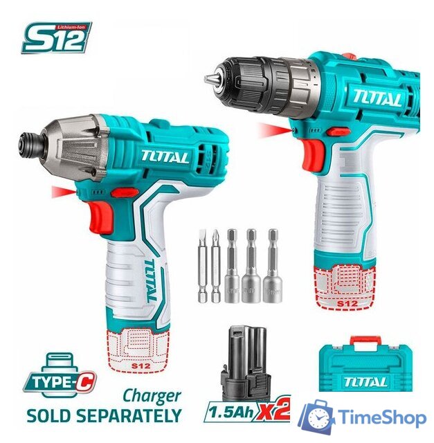  Total TOSLI240586 (шуруповерт, винтоверт, 2 АКБ, кейс) - Изображение №1 — Интернет-магазин Time-Shop