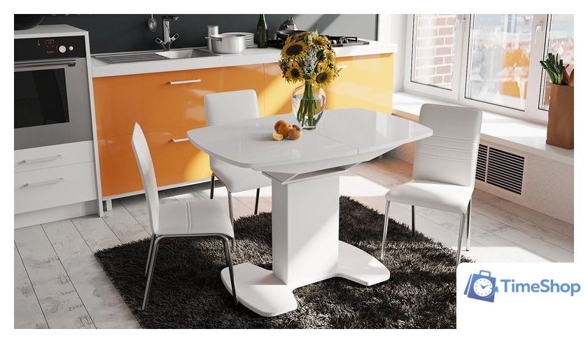 Кухонный стол Трия Портофино СМ(ТД)-105.01.11(1) (белый глянец/стекло белое) - Изображение №3 — Интернет-магазин Time-Shop