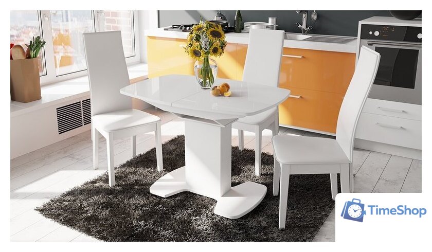 Кухонный стол Трия Портофино СМ(ТД)-105.01.11(1) (белый глянец/стекло белое) - Изображение №4 — Интернет-магазин Time-Shop