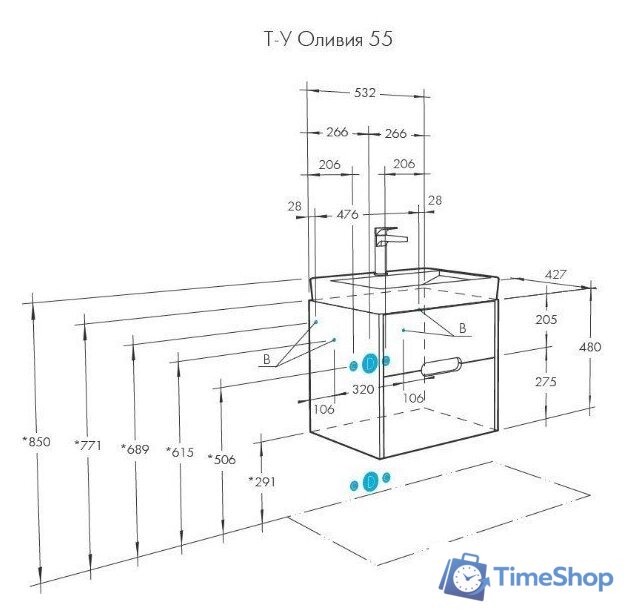  Акватон Тумба под умывальник Оливия 55 1A254201OLVG0 - Изображение №4 — Интернет-магазин Time-Shop