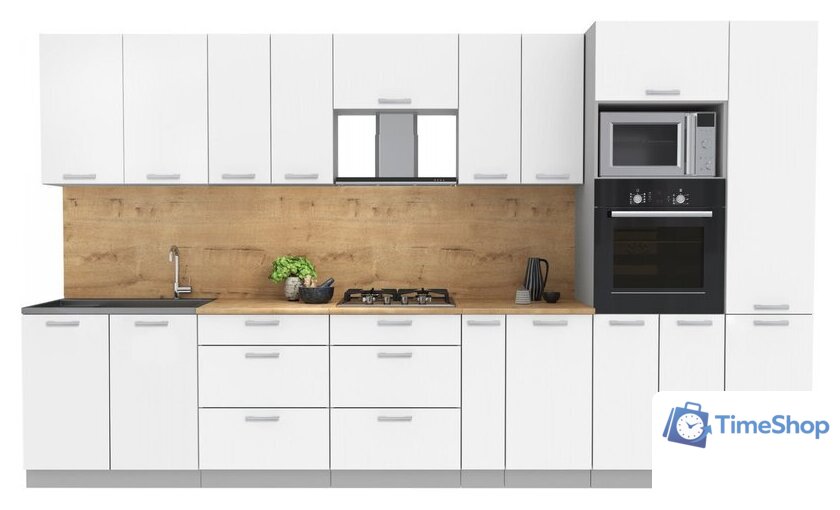 Готовая кухня Интерлиния Мила Лайт 3.6 ВТ (белый платинум/белый платинум/дуб бунратти) - Изображение №1 — Интернет-магазин Time-Shop