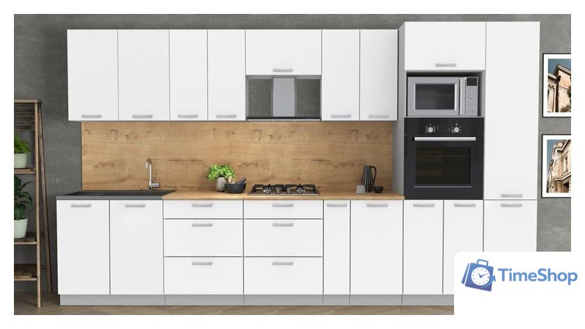 Готовая кухня Интерлиния Мила Лайт 3.6 ВТ (белый платинум/белый платинум/дуб бунратти) - Изображение №2 — Интернет-магазин Time-Shop