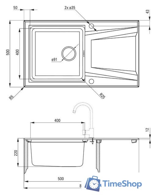 Кухонная мойка Deante Prime ZSR S113 (серый металлик) - Изображение №2 — Интернет-магазин Time-Shop