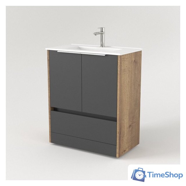  Дабер Тумба под умывальник 017 70 Т17.7.0.22Б (дуб галифакс/серый/ручка белая) - Изображение №2 — Интернет-магазин Time-Shop