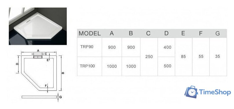 Душевой поддон WeltWasser TRP 90 90x90 - Изображение №3 — Интернет-магазин Time-Shop
