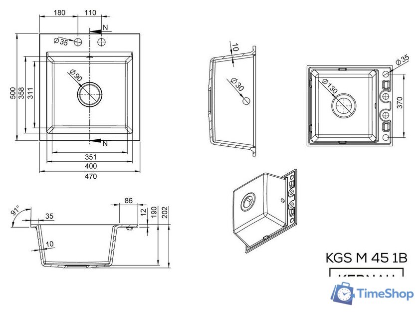 Кухонная мойка Kernau Kgs M 45 1B Pure White - Изображение №2 — Интернет-магазин Time-Shop