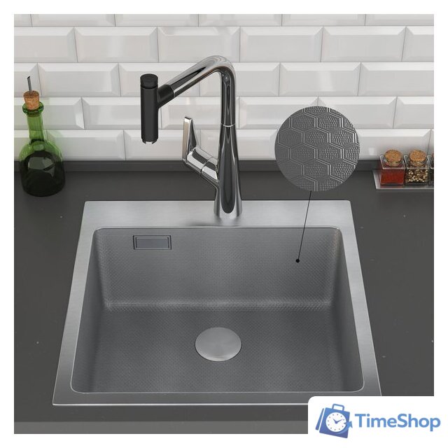 Кухонная мойка Roxen Snake 560220-50-S (50*48) сатин/текстурная поверхность (с коландером и дозатором) - Изображение №3 — Интернет-магазин Time-Shop