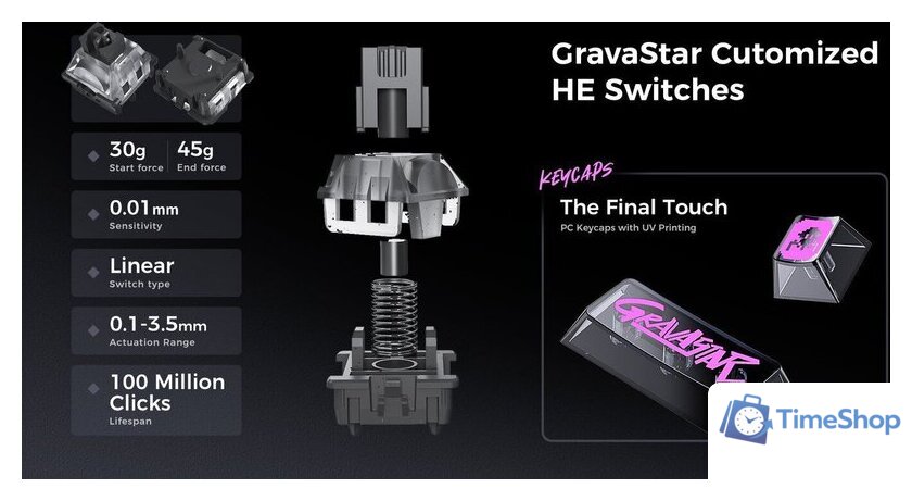 Клавиатура Gravastar Mercury V75 Lite Transparent Black (GravaStar Magnetic Blackcore) - Изображение №14 — Интернет-магазин Time-Shop