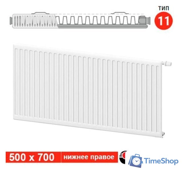 Стальной панельный радиатор Valfex Steel VC R 11 500х700 VF.VC.R.11.500.0700 (с нижним подключением) - Изображение №2 — Интернет-магазин Time-Shop