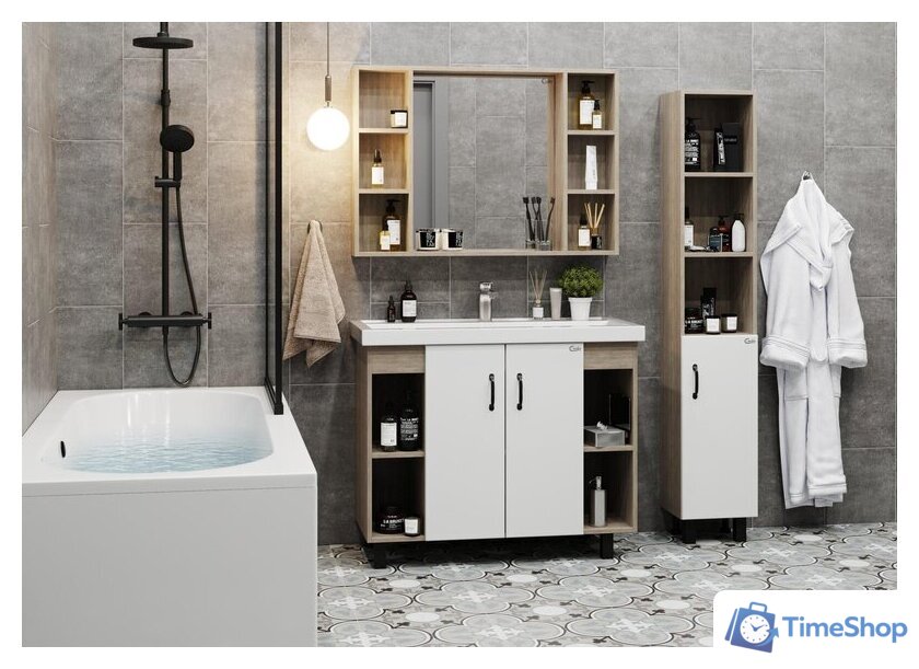  Onika Тумба под умывальник Тимбер 100.10 110011 (белый матовый/дуб сонома) - Изображение №2 — Интернет-магазин Time-Shop