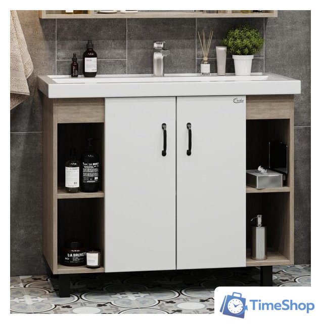  Onika Тумба под умывальник Тимбер 100.10 110011 (белый матовый/дуб сонома) - Изображение №1 — Интернет-магазин Time-Shop