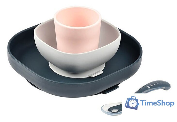 Набор детской посуды Beaba Coffret Repas Silicone Night Blue 913506 - Изображение №1 — Интернет-магазин Time-Shop