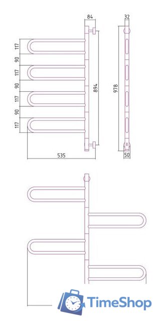 Полотенцесушитель Сунержа Парео 4.0-4С 978х535 00-0823-0978 - Изображение №3 — Интернет-магазин Time-Shop