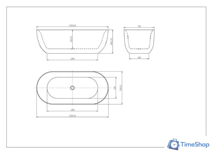 Ванна Aquatek Афина 170x78 AQ-144778Bl (с ножками и сливом) - Изображение №2 — Интернет-магазин Time-Shop
