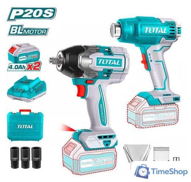  Total TOSLI240489 (гайковерт, фен, 2 АКБ, кейс) - Изображение №1 — Интернет-магазин Time-Shop