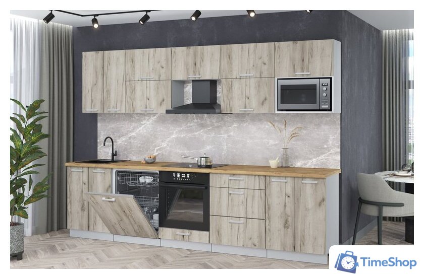 Готовая кухня Интерлиния Мила Лайт 3.0-ПМ2 (дуб серый/дуб серый/дуб бунратти) - Изображение №2 — Интернет-магазин Time-Shop