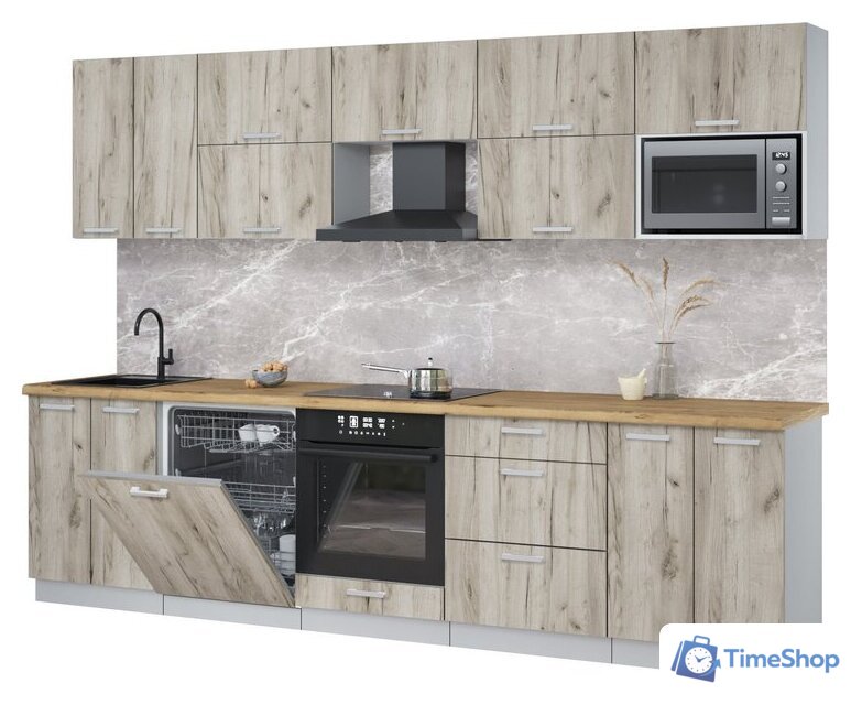 Готовая кухня Интерлиния Мила Лайт 3.0-ПМ2 (дуб серый/дуб серый/дуб бунратти) - Изображение №1 — Интернет-магазин Time-Shop
