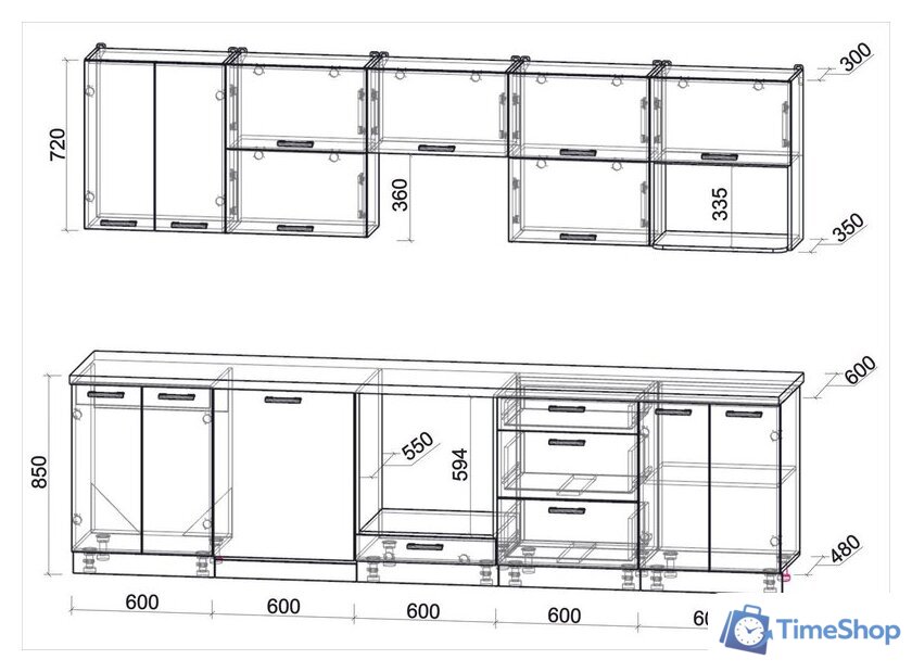 Готовая кухня Интерлиния Мила Лайт 3.0-ПМ2 (дуб серый/дуб серый/дуб бунратти) - Изображение №6 — Интернет-магазин Time-Shop