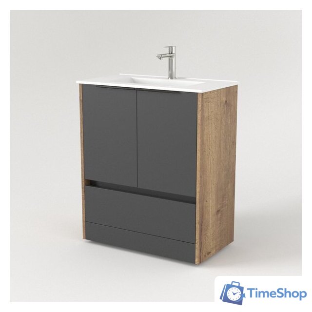  Дабер Тумба под умывальник 017 70 Т17.7.0.22Ч (дуб галифакс/серый/ручка черная) - Изображение №2 — Интернет-магазин Time-Shop