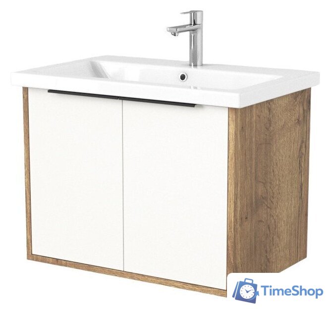  Дабер Тумба под умывальник 018 Cersanit Como 70 Т18.7С.0.21Ч (дуб галифакс/белый/ручка черная) - Изображение №1 — Интернет-магазин Time-Shop
