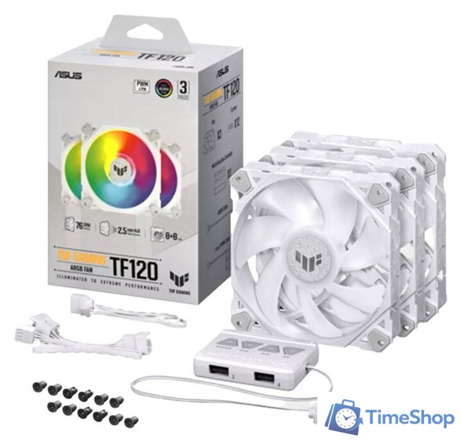 Комплект вентиляторов для корпуса с контроллером ASUS TUF Gaming TF120 ARGB Triple Fan Kit White Edition - Изображение №1 — Интернет-магазин Time-Shop