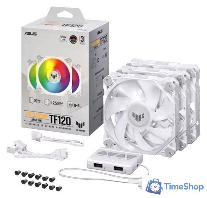 Комплект вентиляторов для корпуса с контроллером ASUS TUF Gaming TF120 ARGB Triple Fan Kit White Edition - Изображение №1 — Интернет-магазин Time-Shop