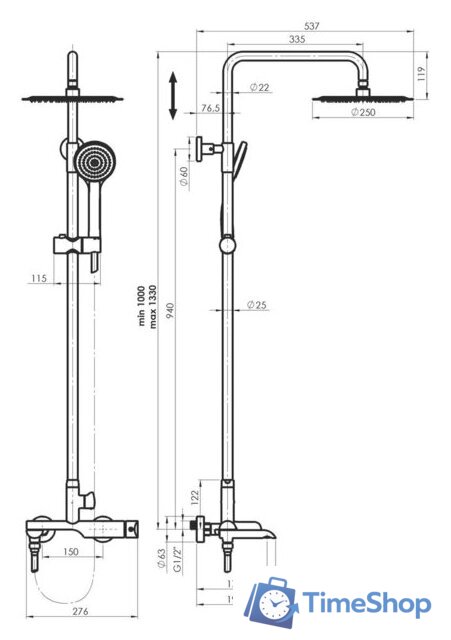 Душевая система  Rubineta Olo BK + Ultra-10 SW DV3/4 BK 625123 - Изображение №2 — Интернет-магазин Time-Shop