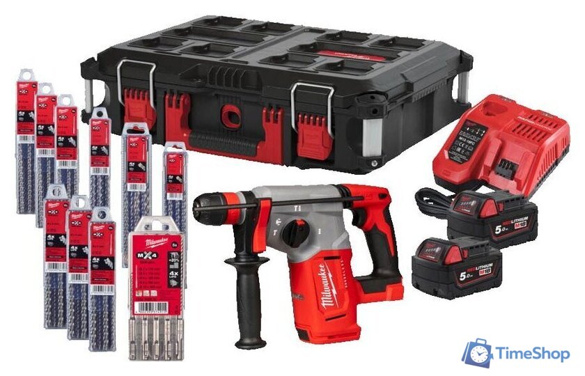 Перфоратор Milwaukee M18 BLHX100P-502P 4933498243 (с 2-мя АКБ, кейс, набор оснастки) - Изображение №1 — Интернет-магазин Time-Shop