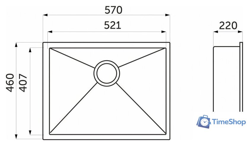 Кухонная мойка AKS Прямоугольная 57x46 (сатин никель) - Изображение №6 — Интернет-магазин Time-Shop