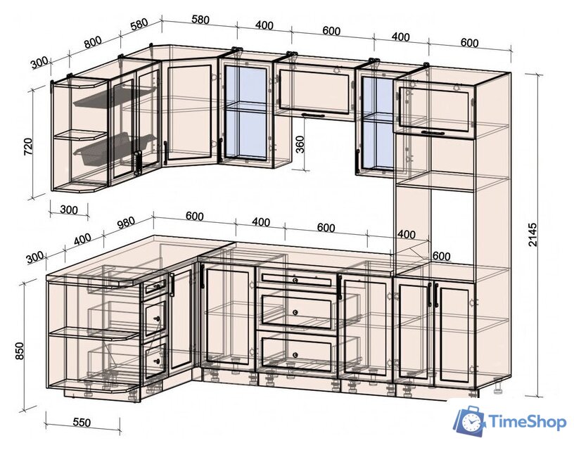 Готовая кухня Интерлиния Тренд 1.68x2.6 ВТ левая (пепел/пепел/опал светлый) - Изображение №5 — Интернет-магазин Time-Shop