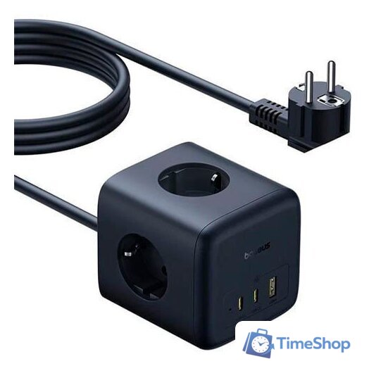 Удлинитель Baseus EnerFill FA11 Cube Power Strip 3AC+1U+2C 67W EU E00082100123-00 (1.5 м, черный) - Изображение №1 — Интернет-магазин Time-Shop