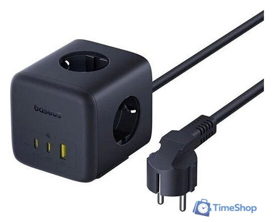 Удлинитель Baseus EnerFill FA11 Cube Power Strip 3AC+1U+2C 67W EU E00082100123-00 (1.5 м, черный) - Изображение №2 — Интернет-магазин Time-Shop